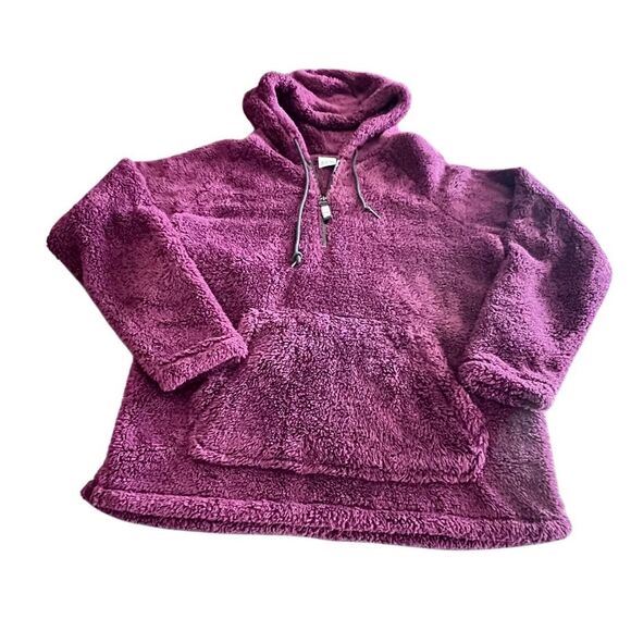 PINK - Victoria's Secret PINK Maroon Fuzzy Sherpa Pullover size M - Picture 1 of 7